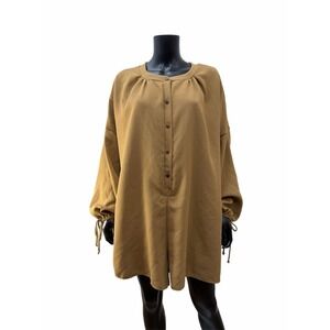 Bucket List Oversized 100% Cotton Button Down Tunic‎ Top Brown L USA